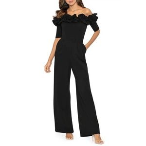 Xscape Ruched Ruffle Scuba Crepe Jumpsuit NWT SZ 14  $248.00